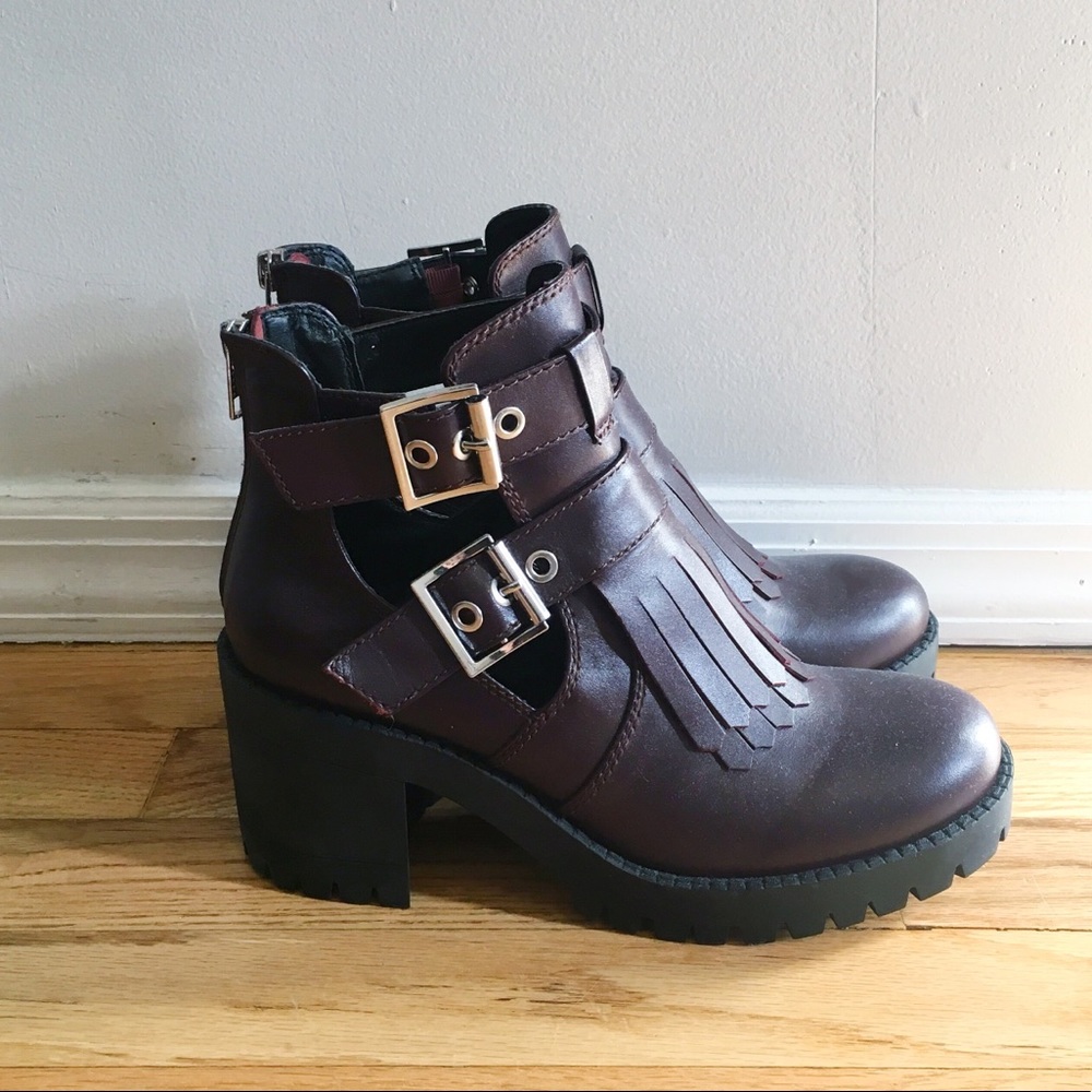 Steve Madden Plum Platform Fringe Booties